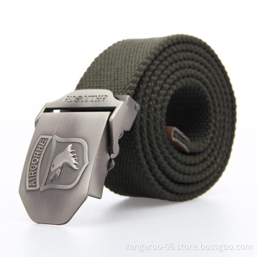 Woven Military Belt With Metal Buckles